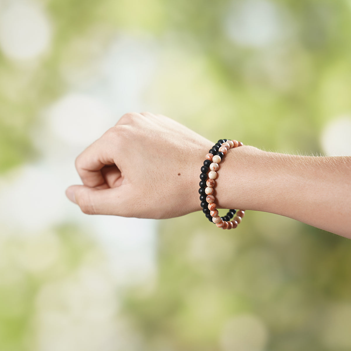 Natural Stone Mix Bracelets - Matte Onyx & Red Jasper