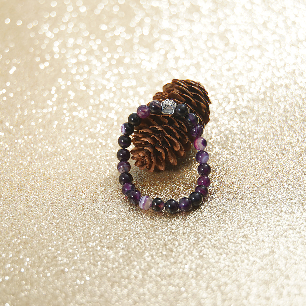 Dream Amethyst Bracelet with Dog/Cat Footprint Paw Charm