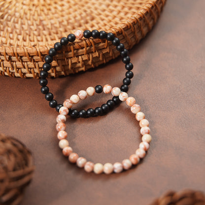 Natural Stone Mix Bracelets - Matte Onyx & Red Jasper