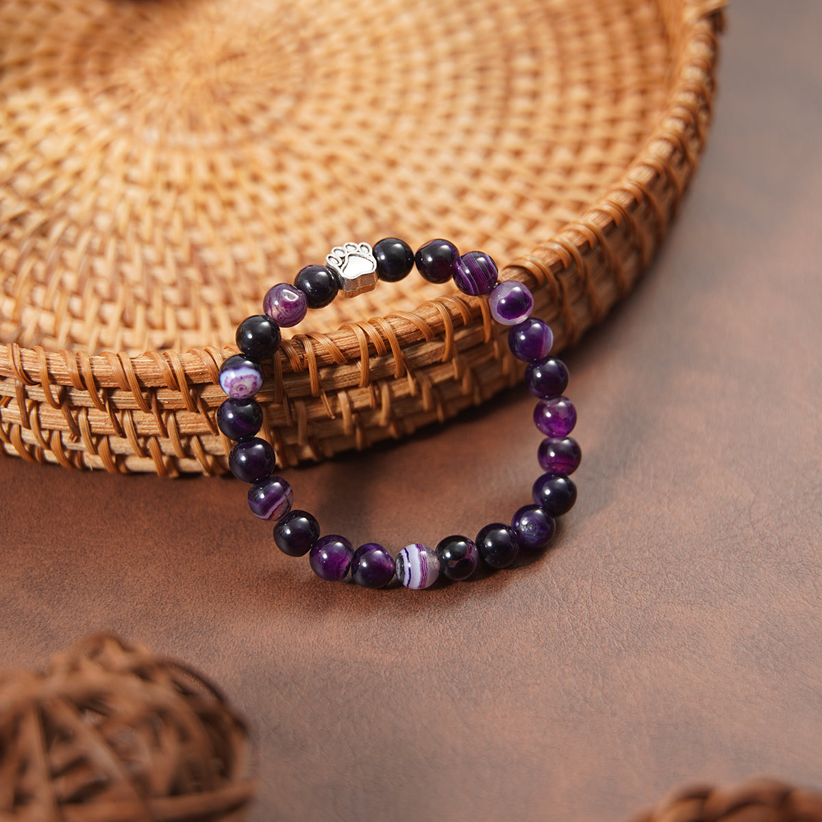 Dream Amethyst Bracelet with Dog/Cat Footprint Paw Charm