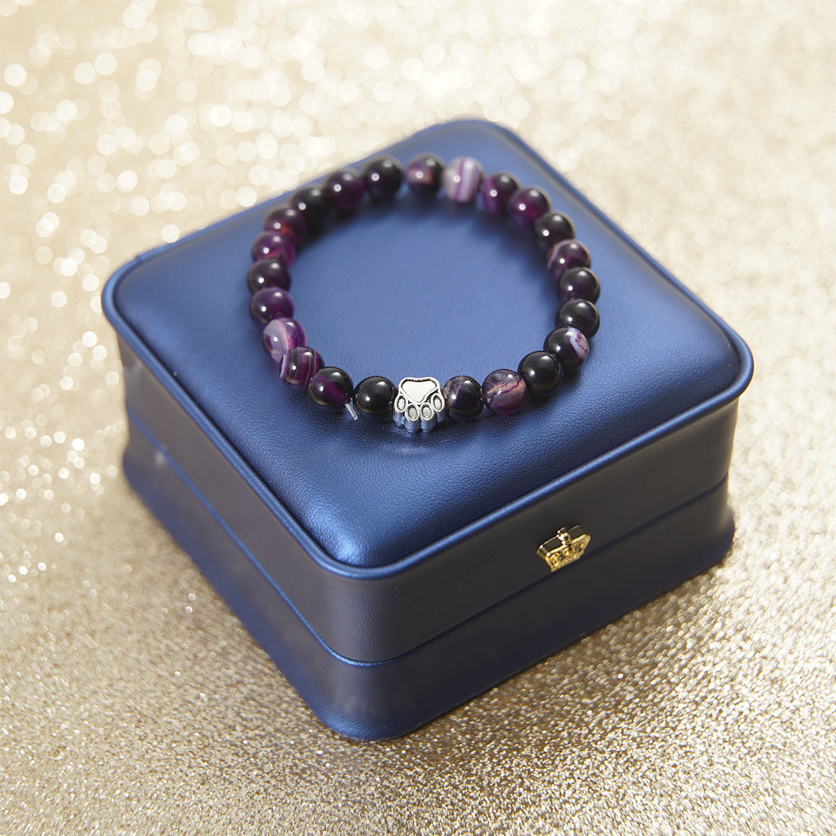 Dream Amethyst Bracelet with Dog/Cat Footprint Paw Charm