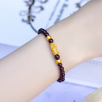 Gold Pixiu Red Agate Bracelet | Wealth & Protection Energy Bracelet