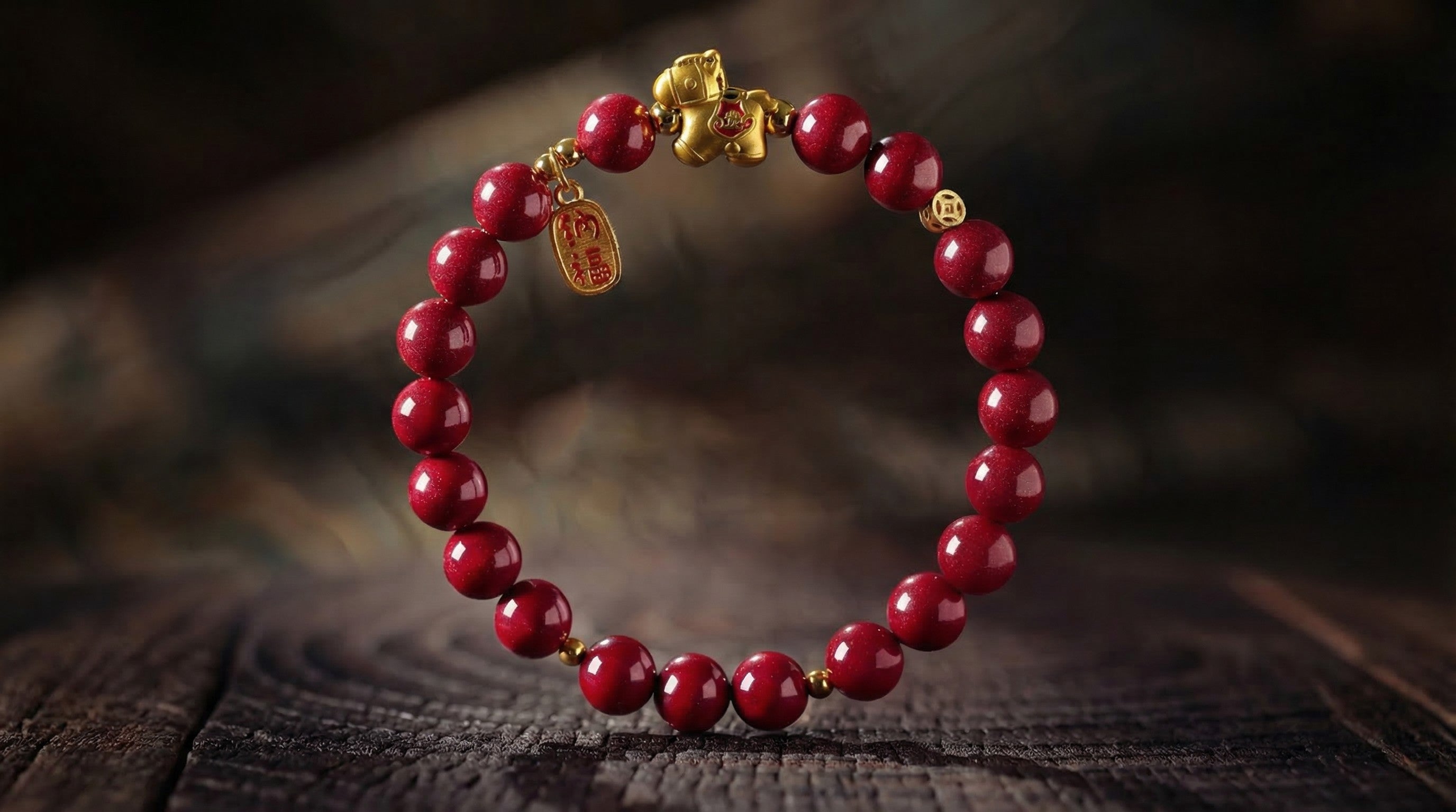 Lucky Red Cinnabar Bracelet with Gold Horse Charm – Feng Shui