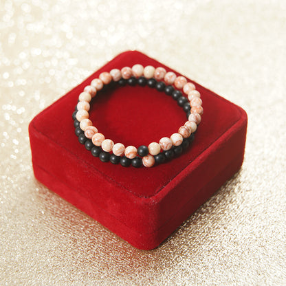 Natural Stone Mix Bracelets - Matte Onyx & Red Jasper