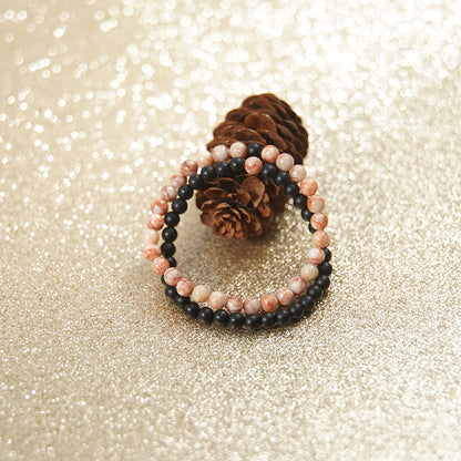 Natural Stone Mix Bracelets - Matte Onyx & Red Jasper