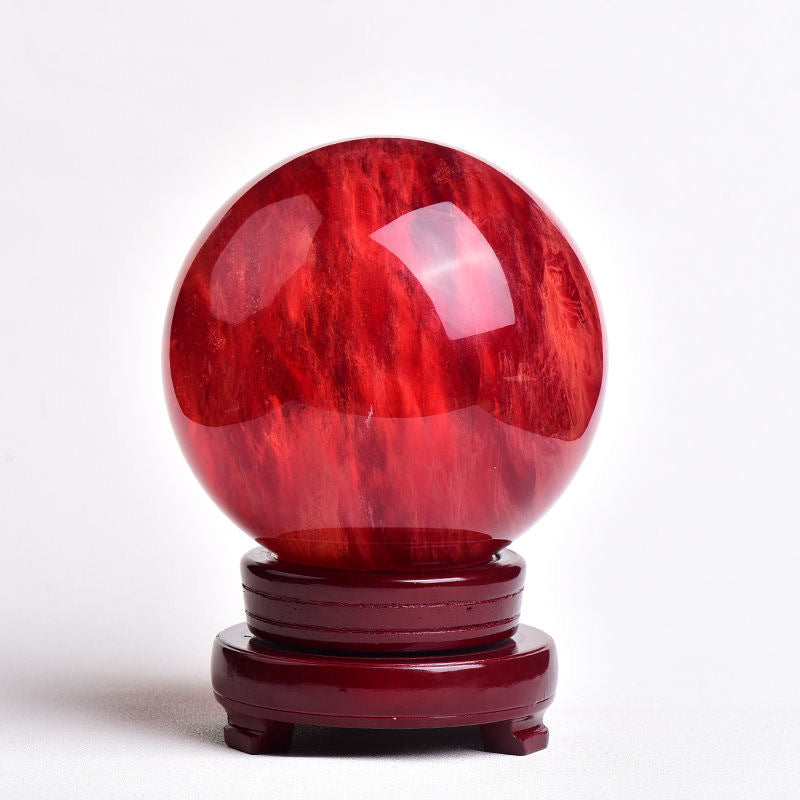 Natural Red Crystal Ball Feng Shui Decor – Wealth Attraction & Energy Healing Sphere | Lucky Home & Office Protection Crystal