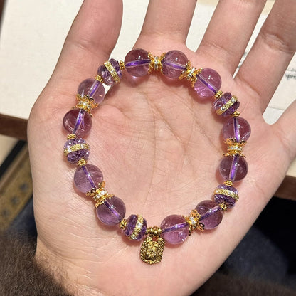 Natural Amethyst Crystal Bracelet – Healing Energy Protection & Calming Beaded Bracelet for Men & Women