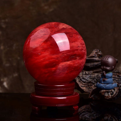 Natural Red Crystal Ball Feng Shui Decor – Wealth Attraction & Energy Healing Sphere | Lucky Home & Office Protection Crystal