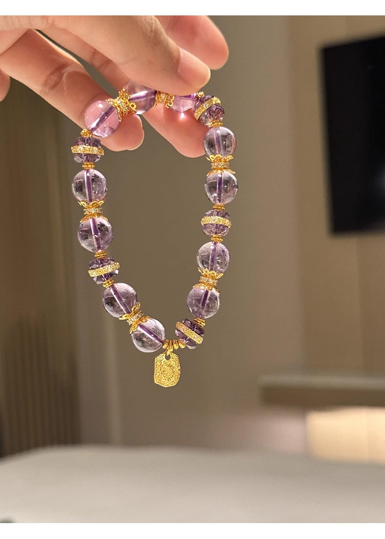Natural Amethyst Crystal Bracelet – Healing Energy Protection & Calming Beaded Bracelet for Men & Women