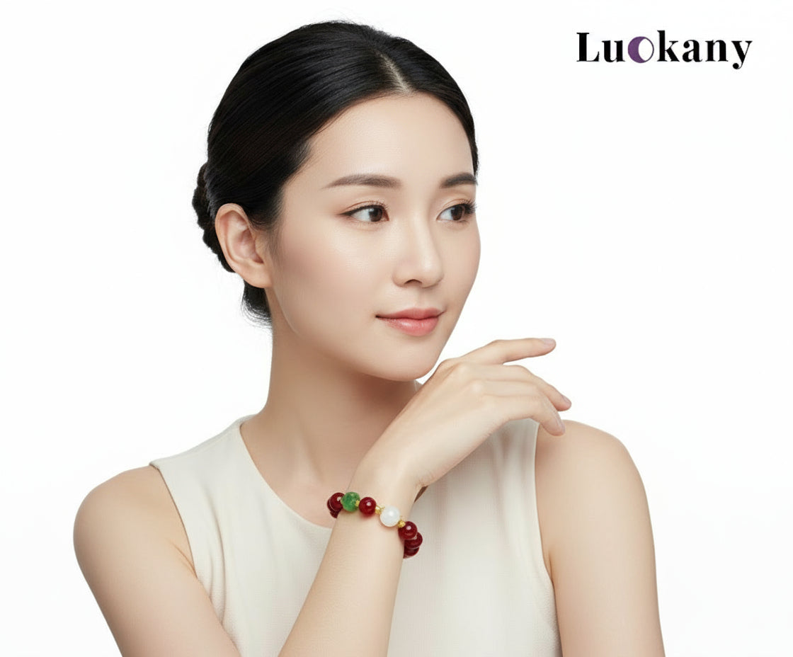 Red Jade Four-Leaf Clover Lucky Angel Bracelet