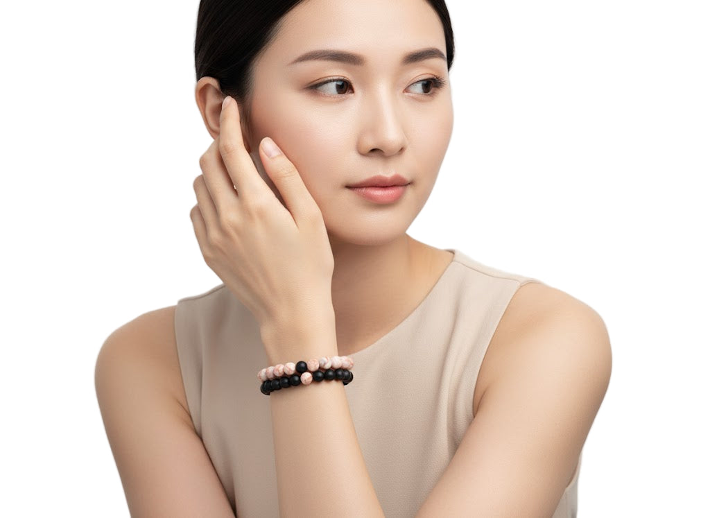 Natural Stone Mix Bracelets - Matte Onyx & Red Jasper